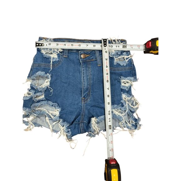 Distressed Denim High-Waisted Shorts Sz S Womens Ap Blue Aphrodite Jeans Stretch - Picture 5 of 8